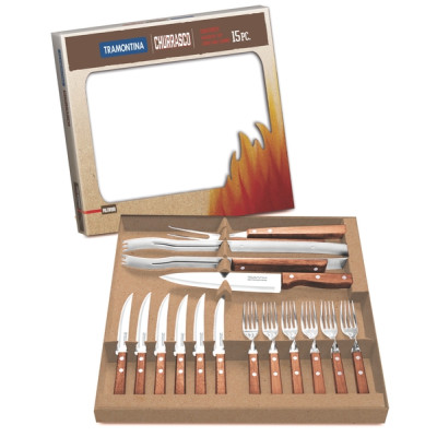 Ніж TRAMONTINA Barbecue 15пр(ніж 20см,виделка,щип37см,стол.прил)кол.кор (22399/028)