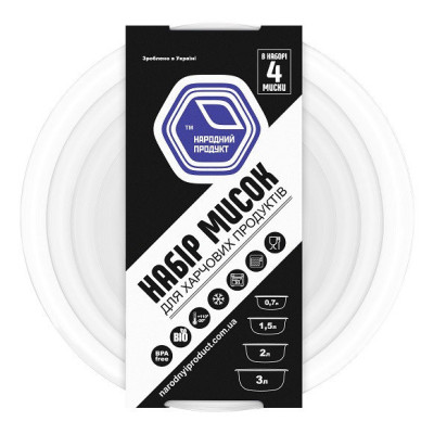 Narodnyiproduct Миска круглая бел.набор 4шт.  0.7\1.5\2\3\л. - 74б