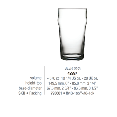 Склянка для пива 570 мл. Nonic Pasabahce - 42997-1