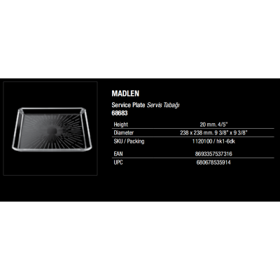 Блюдо тортівниця 24Х24 см. Madlen Crystallin Pasabahce - 68683