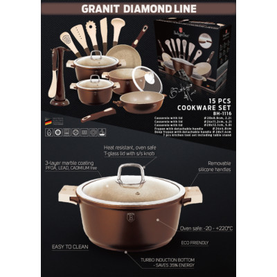 BERLINGERHAUS Granit Diamond Набор посуды 15 пред BH-1116