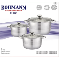 BOHMANN Набор кастрюль 6 предметов 6pcs.2,9-3,9-5,1 L. 18/20/22cm - BH 0321