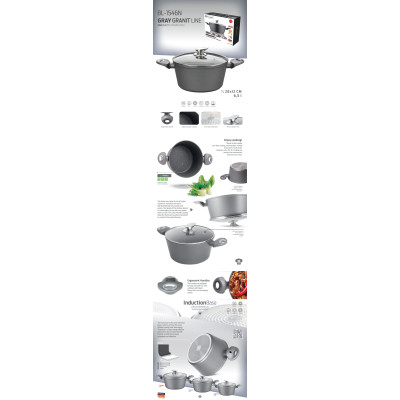 BLAUMANN Granit Line Кастрюля 6.5л. с крышкой 28 см,- BL1546